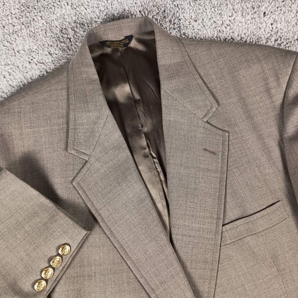 Vintage John Weitz 52R Mens Brown Worsted Wool Blend Country Club Blazer USA